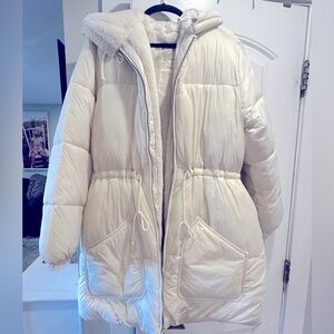 Off white Abercrombie size large faux fur lined jacket